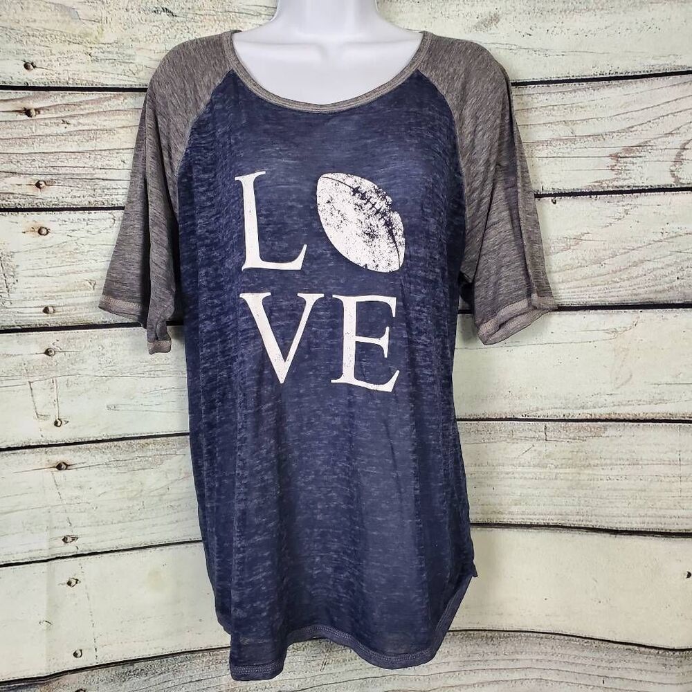 Cato Love Football Graphic Tee Blue Heathered Short Sleeve Shirt XL